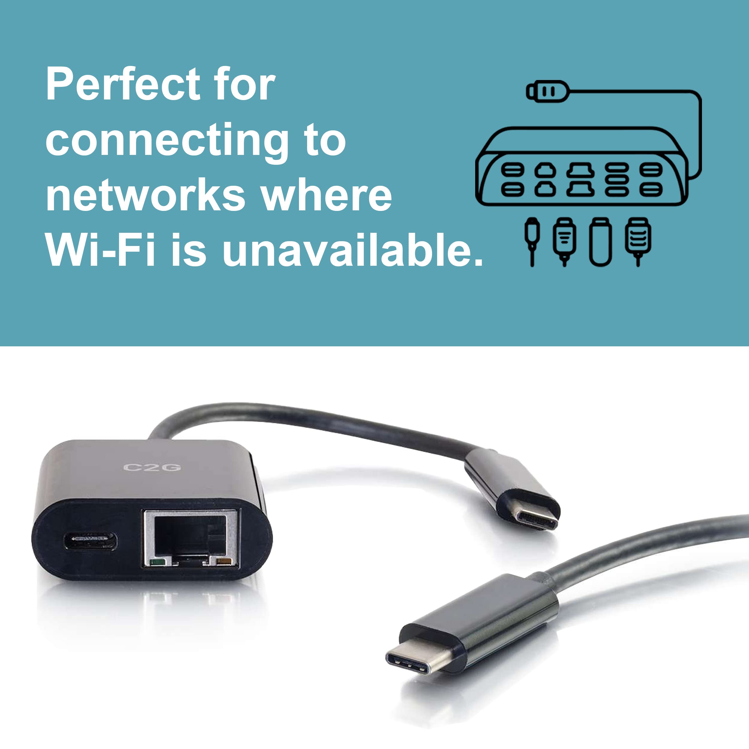 C2G 29749 USB C Adapter and Ethernet Adapter with Power, Black - Image 5