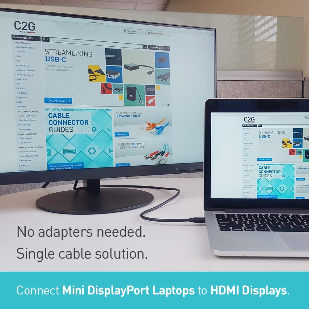 C2G Legrand Mini DisplayPort Adapter to HDMI Cables, Male to Male Displayport Adapter, Black DisplayPort to HDMI Adapter, 6 Foot Adapter Converter, 1 Count, C2G 54421 - Image 4